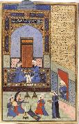 Prince Bahram-i-Gor,dressed in blue,listen to the tale of the Princess of the Blue Pavilion Ali She Nawat